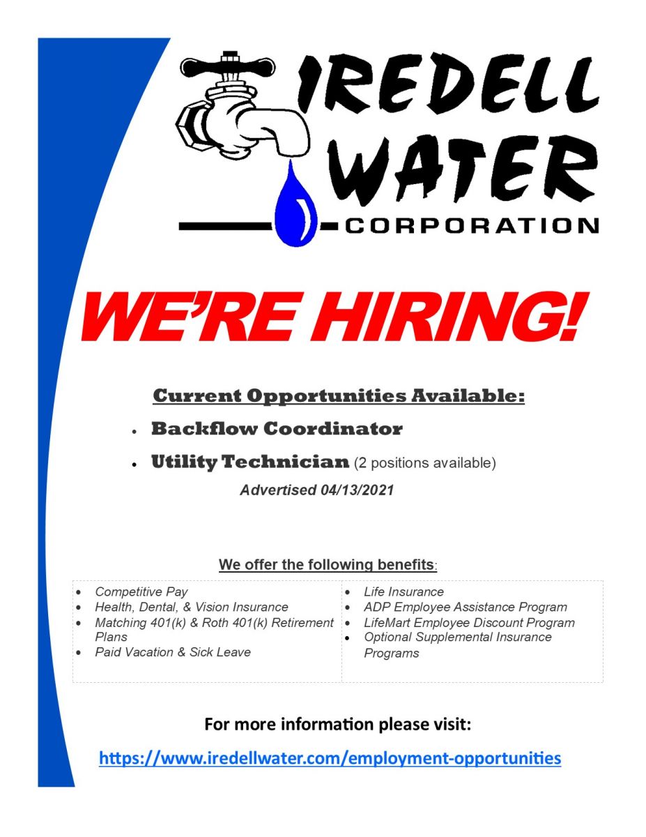 Employment Opportunities Iredell Water Corporation